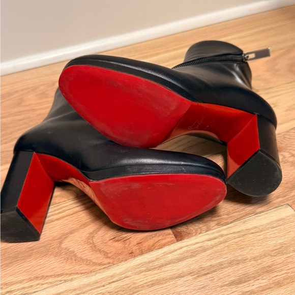 Christian Louboutin Black Leather Ankle Boots with Signature Red Sole - Picture 2 of 5